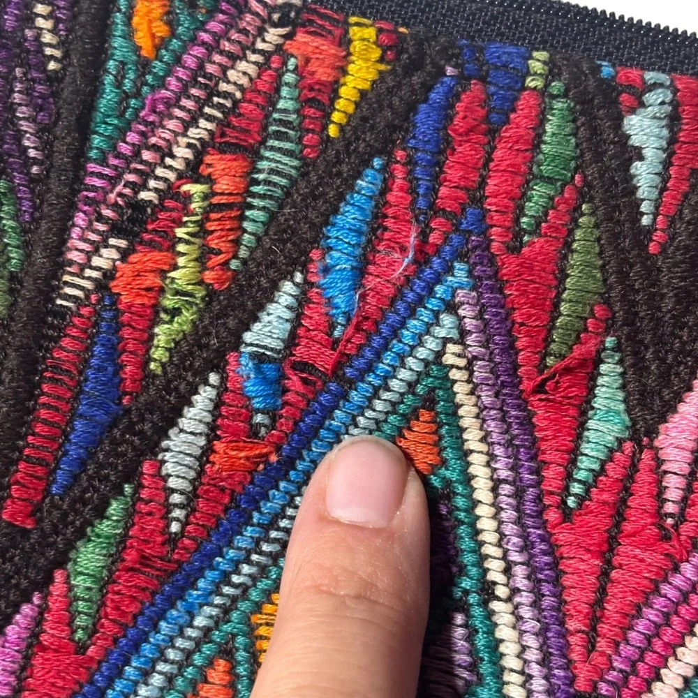Handmade Upcycled Makeup Bag Huipil Pouch Multicolor Guatemalan